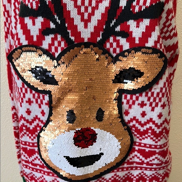 No Boundaries- Festive Reindeer Sweater - Red and Green - Picture 2 of 8